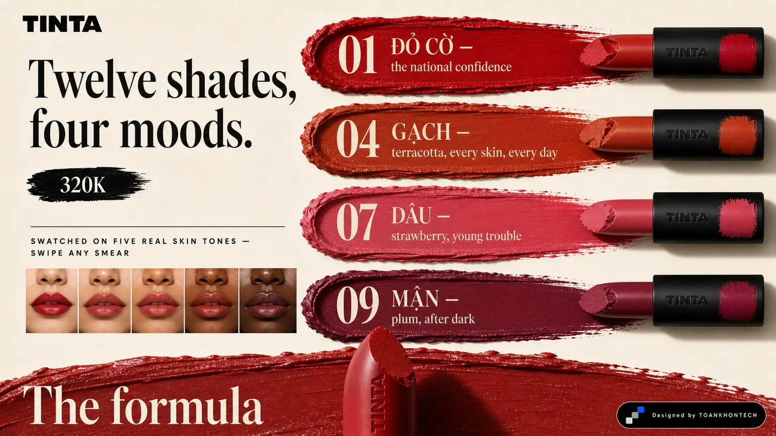 TINTA website concept artboard focused on shades