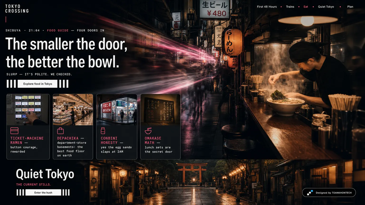 TOKYO CROSSING website concept artboard focused on eat