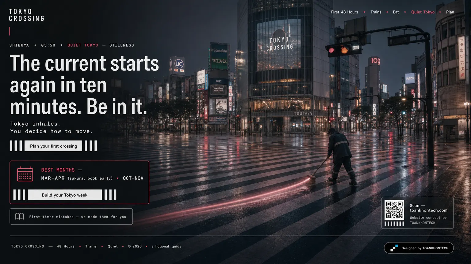 TOKYO CROSSING website concept artboard focused on closing invitation