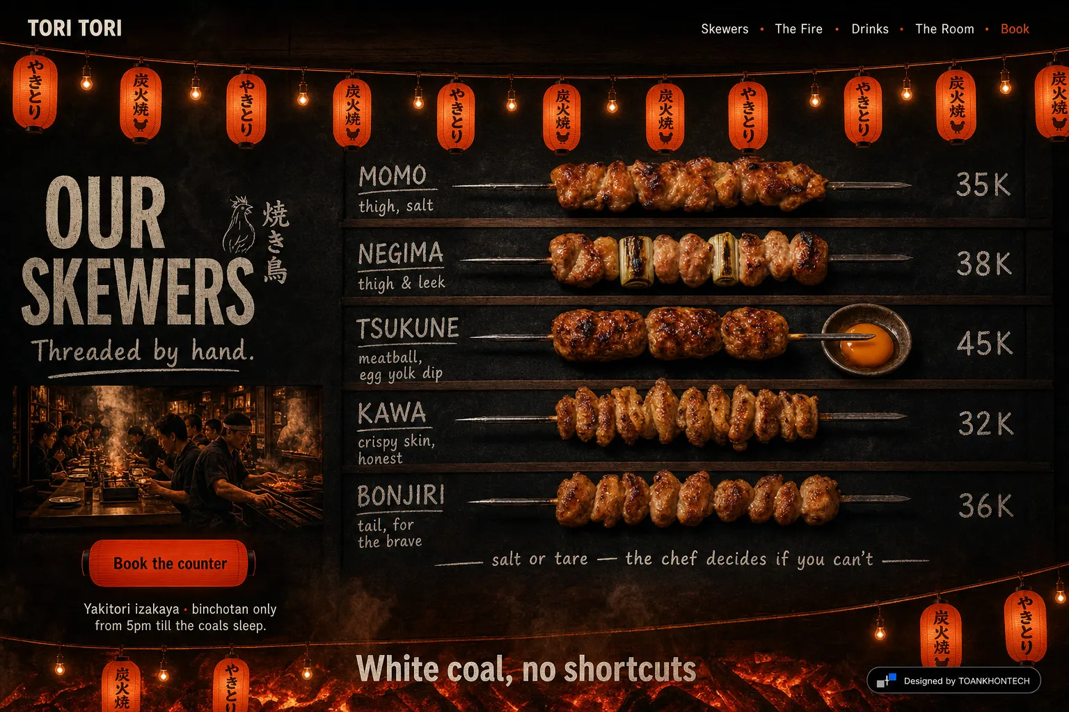 TORI TORI website concept artboard focused on skewers