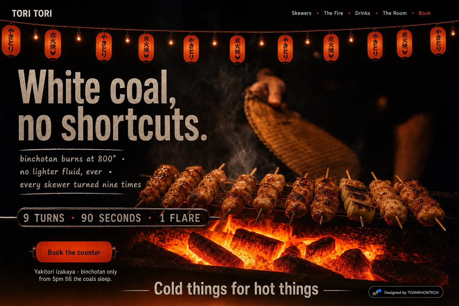 TORI TORI website concept artboard focused on fire