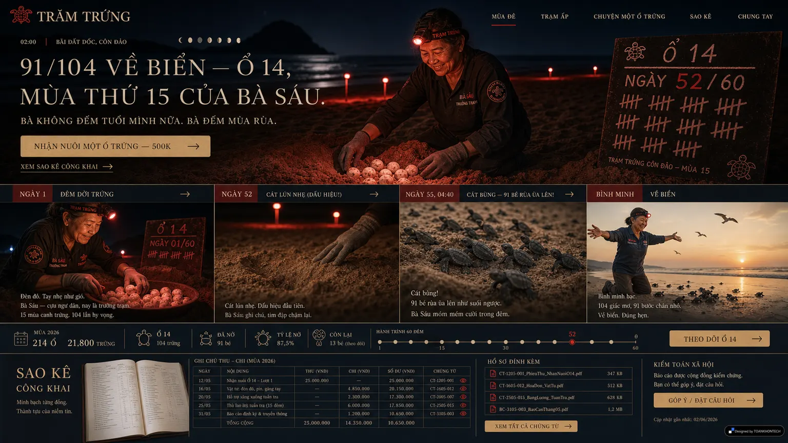 TRĂM TRỨNG website concept artboard focused on onestory