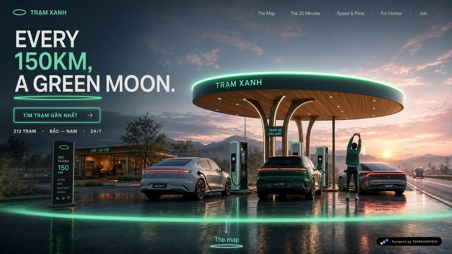 TRẠM XANH opening interface — a mobility and transport website