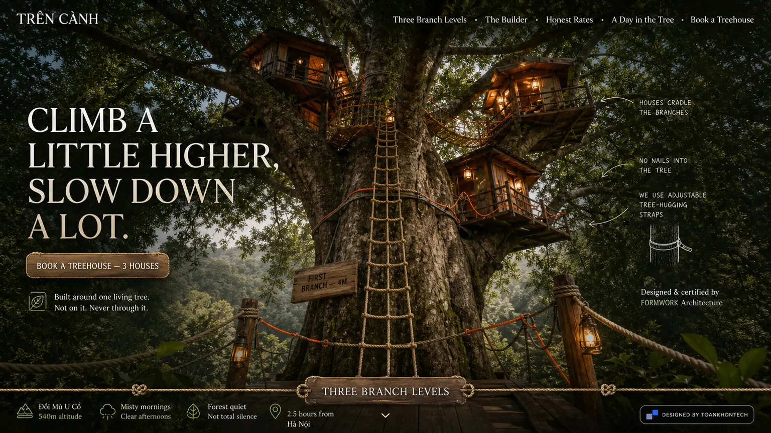TRÊN CÀNH opening interface — an independent accommodation website