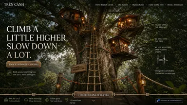 TRÊN CÀNH — Built around one living tree. Not on it. Never through it.