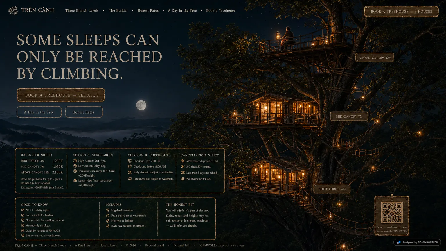 TRÊN CÀNH website concept artboard focused on closing invitation