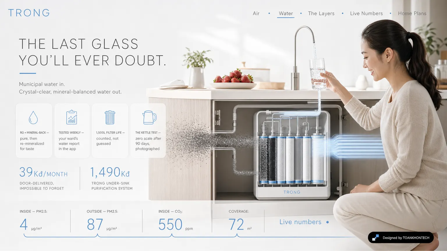 TRONG website concept artboard focused on water