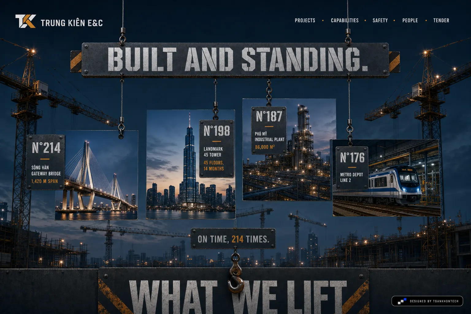 TRUNG KIÊN E&C website concept artboard focused on projects