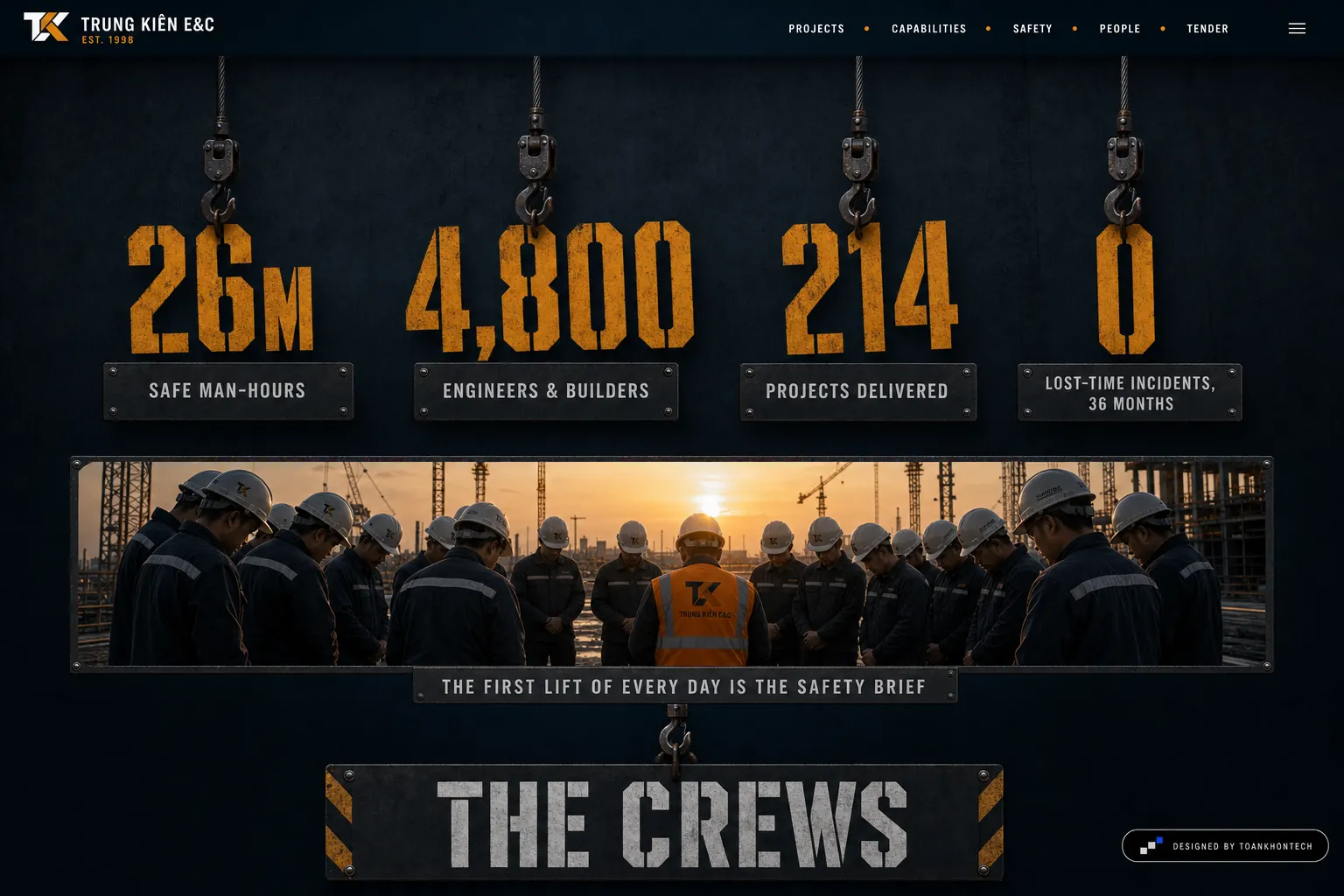 TRUNG KIÊN E&C website concept artboard focused on safety