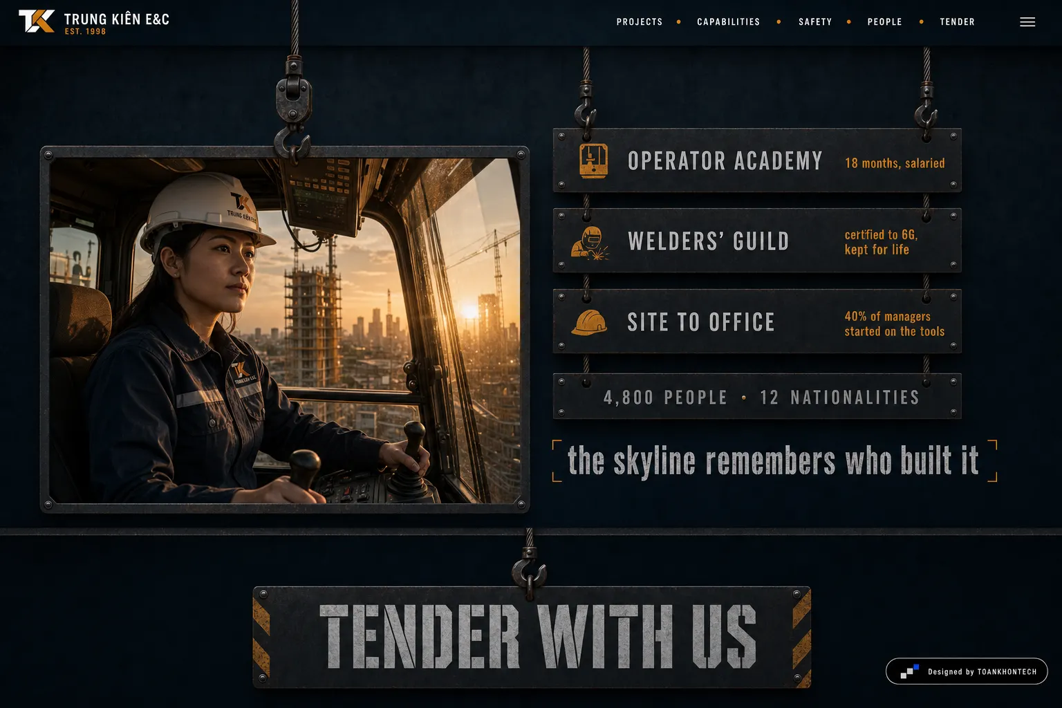 TRUNG KIÊN E&C website concept artboard focused on people
