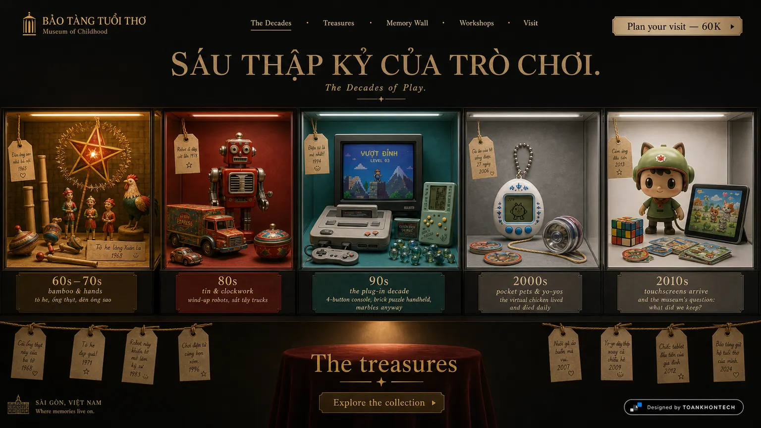 BẢO TÀNG TUỔI THƠ website concept artboard focused on decades