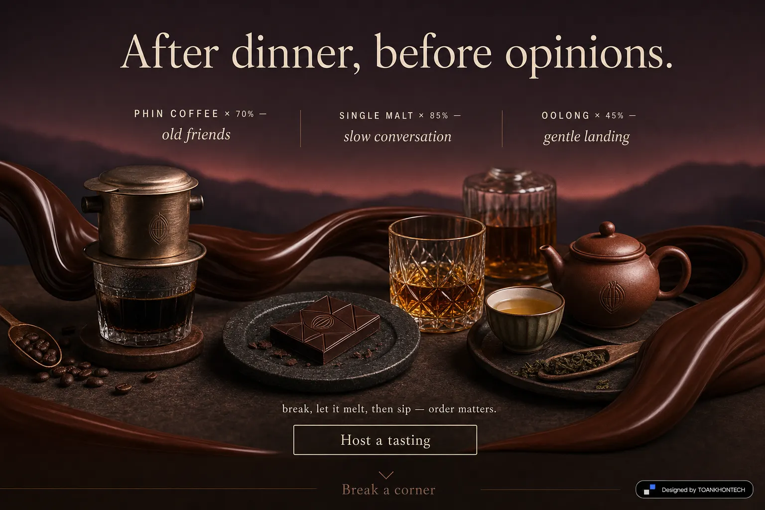 UMBRA CACAO website concept artboard focused on pairings
