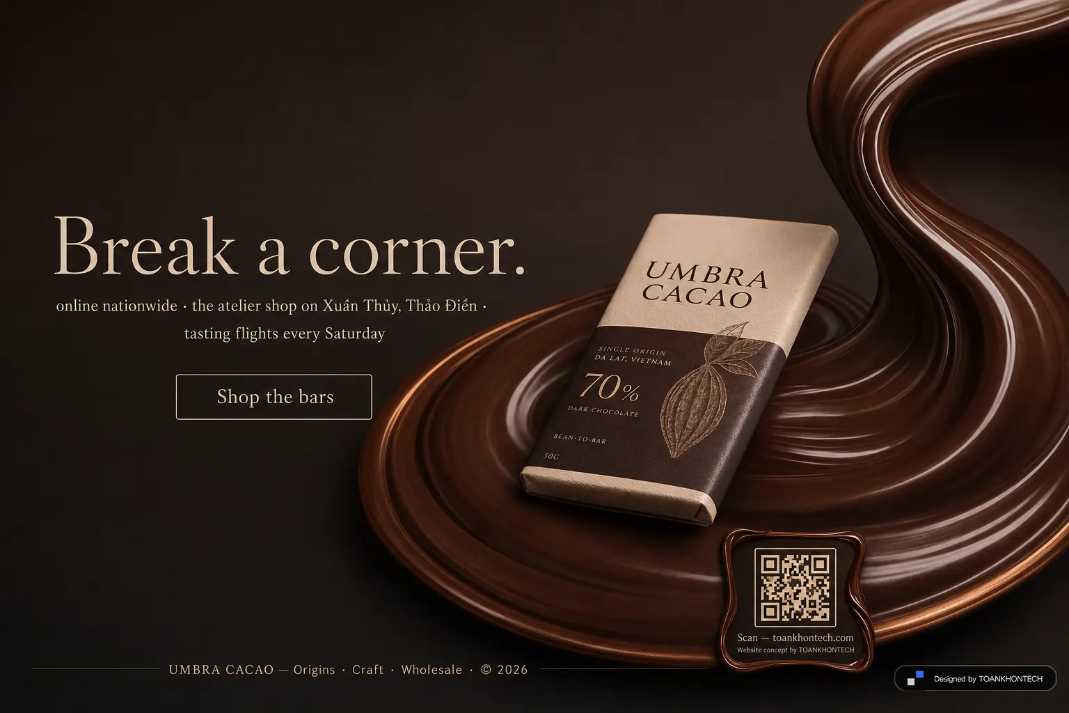UMBRA CACAO website concept artboard focused on closing invitation