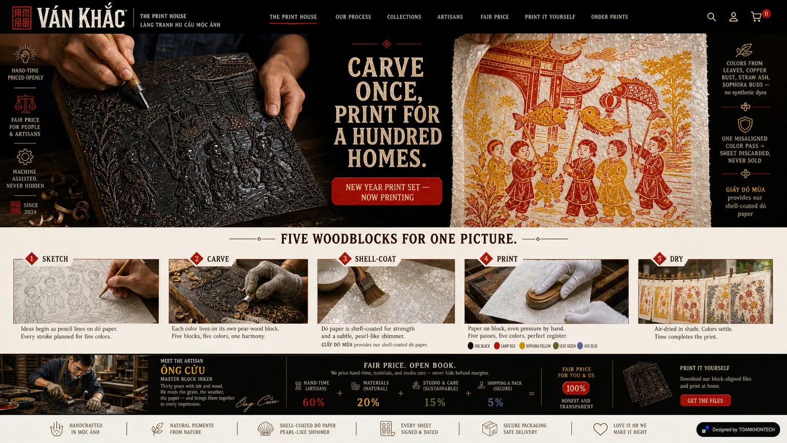 VÁN KHẮC website concept artboard focused on making process