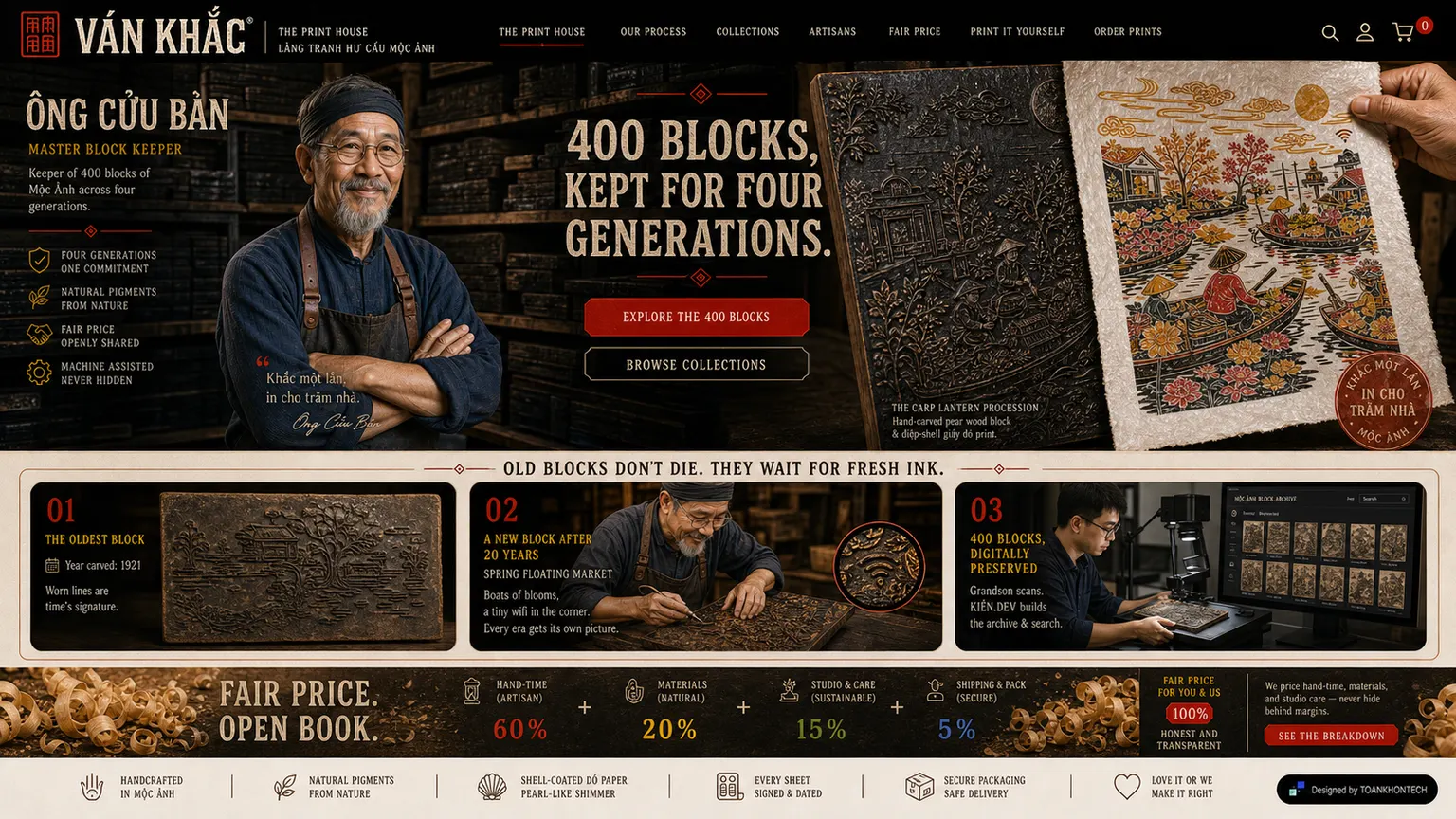 VÁN KHẮC website concept artboard focused on artisan practice