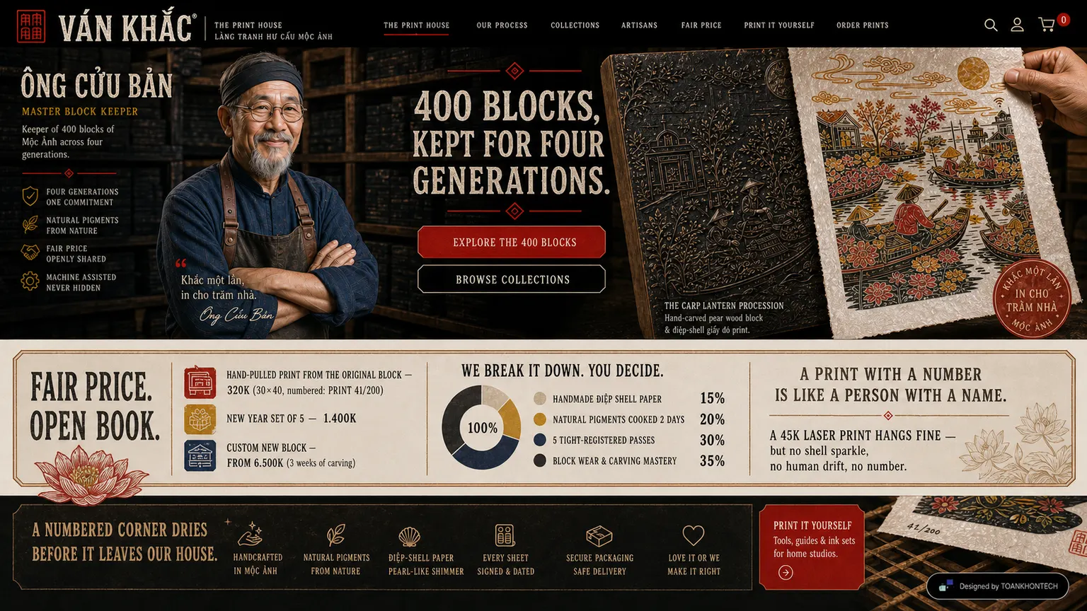 VÁN KHẮC website concept artboard focused on fair-price model
