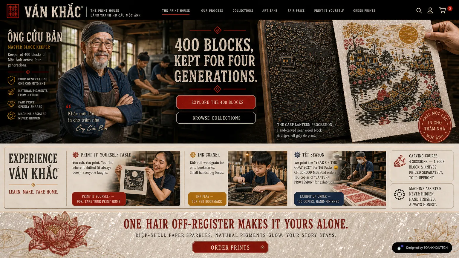 VÁN KHẮC website concept artboard focused on workshop learning