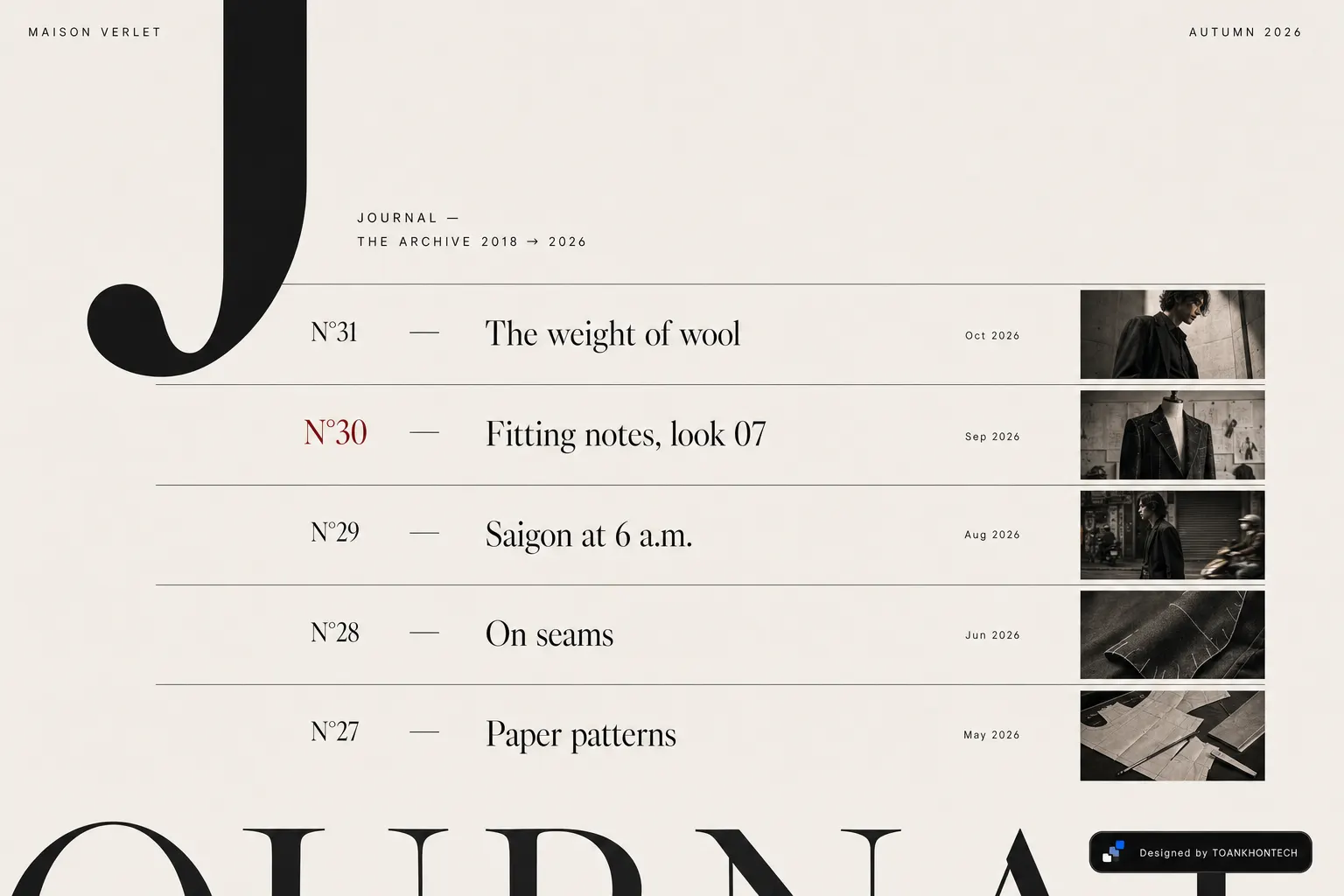 MAISON VERLET website concept artboard focused on journal