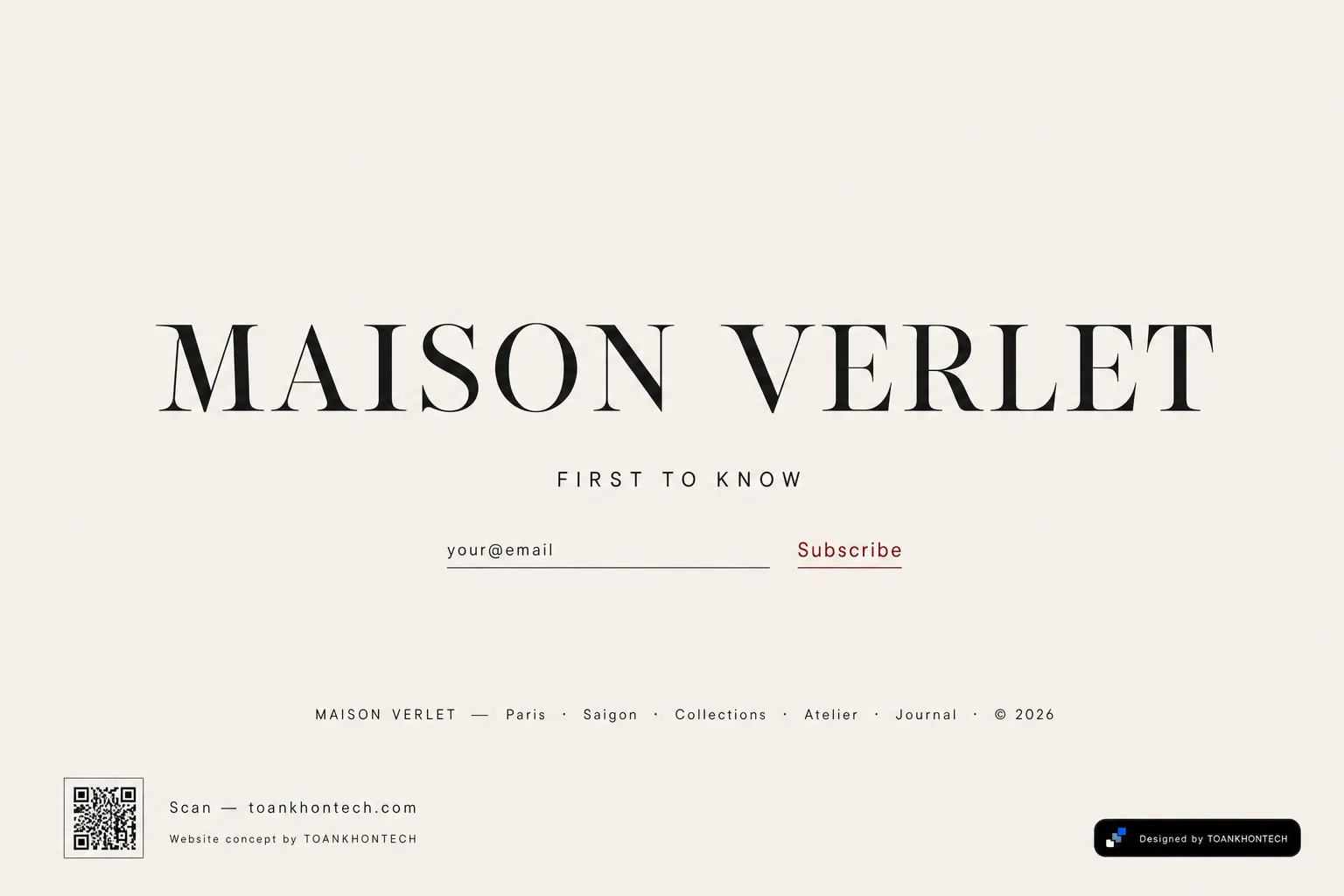 MAISON VERLET website concept artboard focused on closing invitation