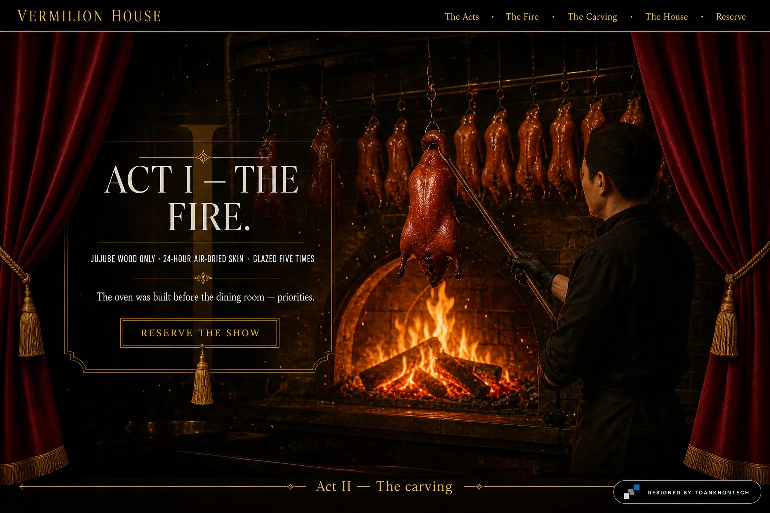 VERMILION HOUSE website concept artboard focused on fire