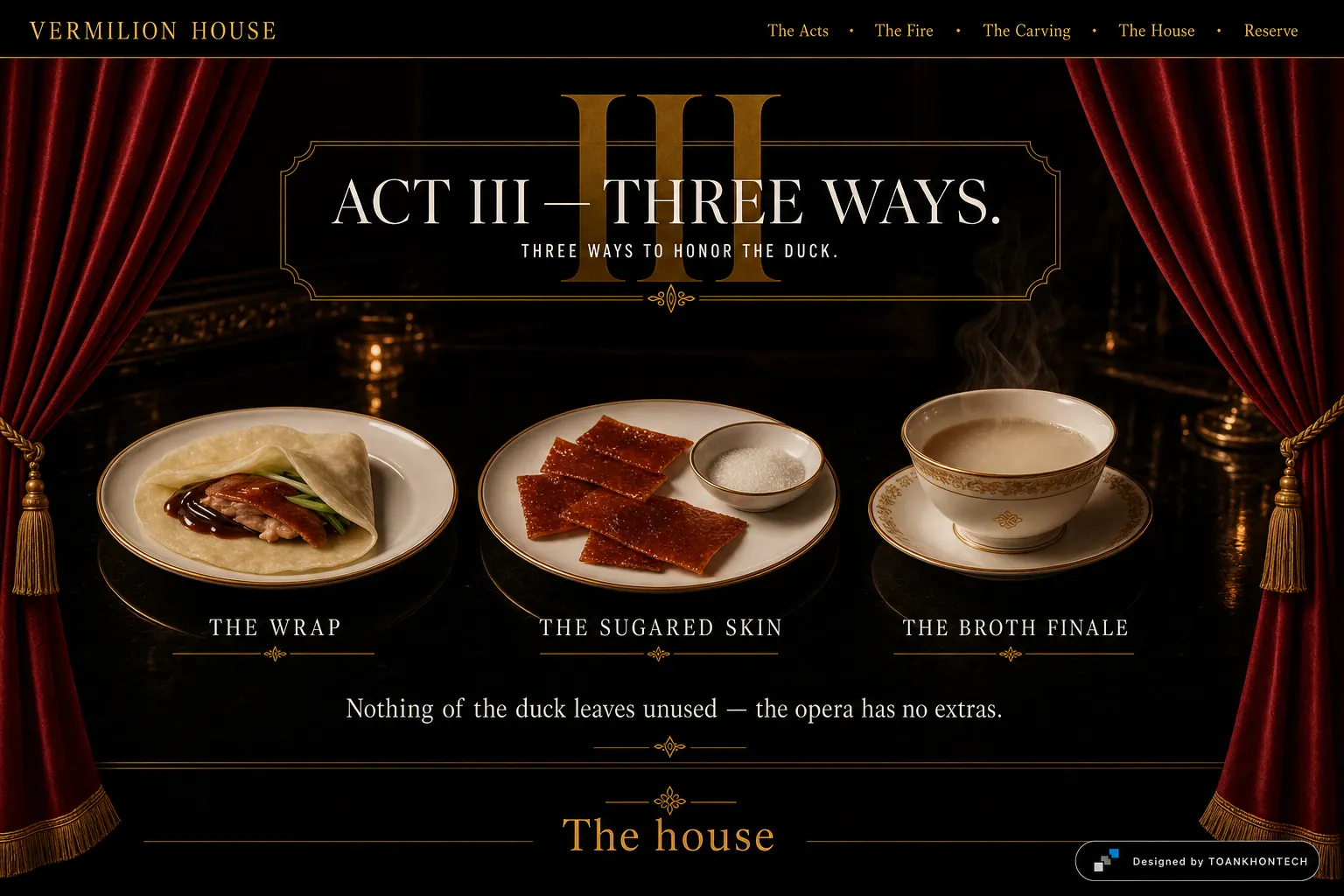 VERMILION HOUSE website concept artboard focused on threeways