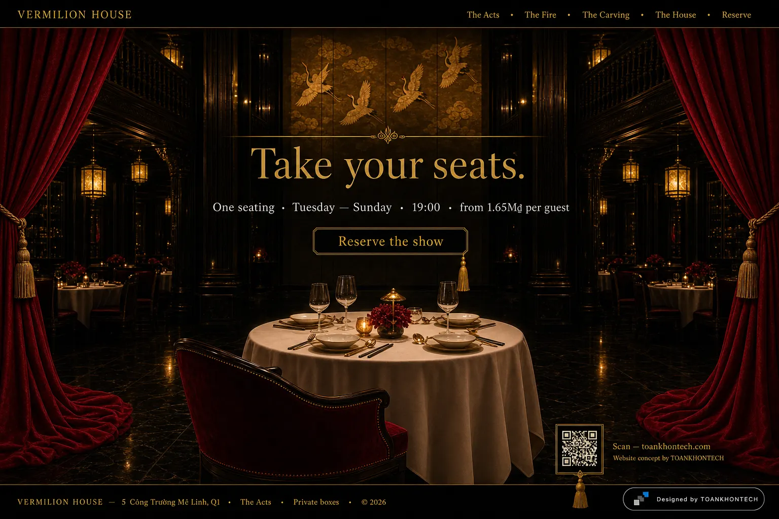 VERMILION HOUSE website concept artboard focused on closing invitation