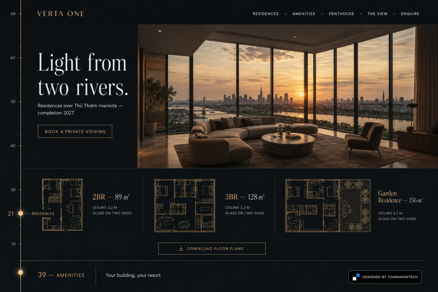 VERTA ONE website concept artboard focused on residences