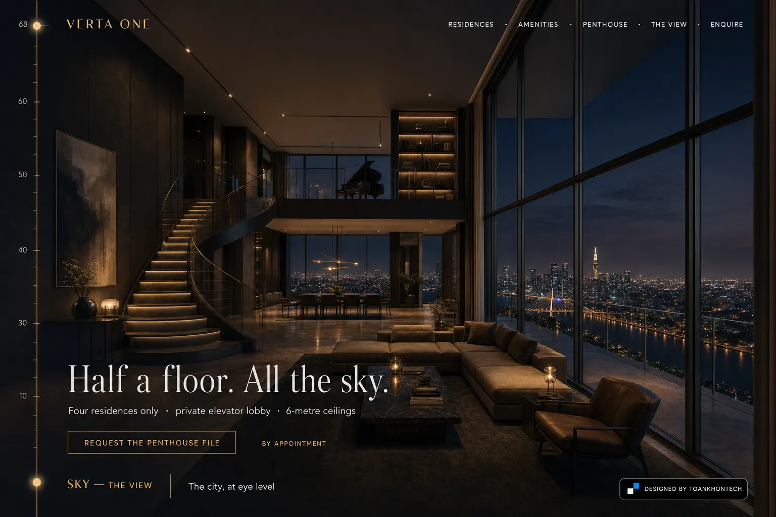 VERTA ONE website concept artboard focused on penthouse