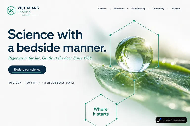 Việt Khang Pharma — Rigorous in the lab. Gentle at the door. Since 1988.
