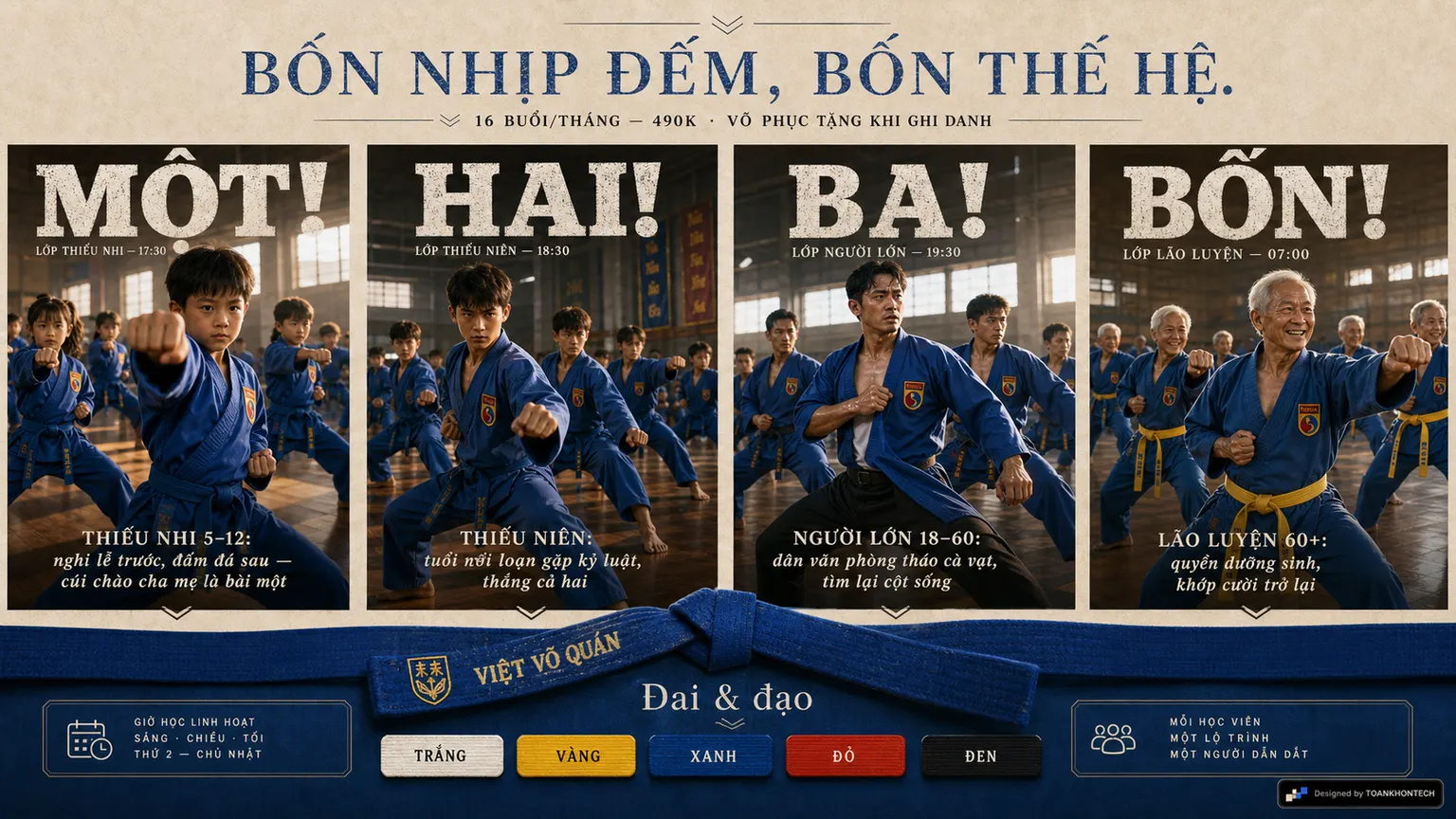 VIỆT VÕ QUÁN website concept artboard focused on classes
