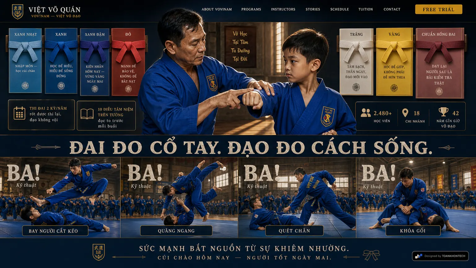 VIỆT VÕ QUÁN website concept artboard focused on belts