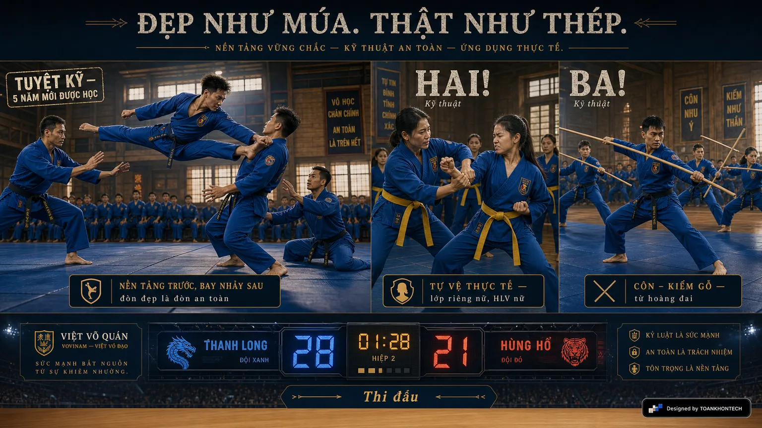 VIỆT VÕ QUÁN website concept artboard focused on techniques