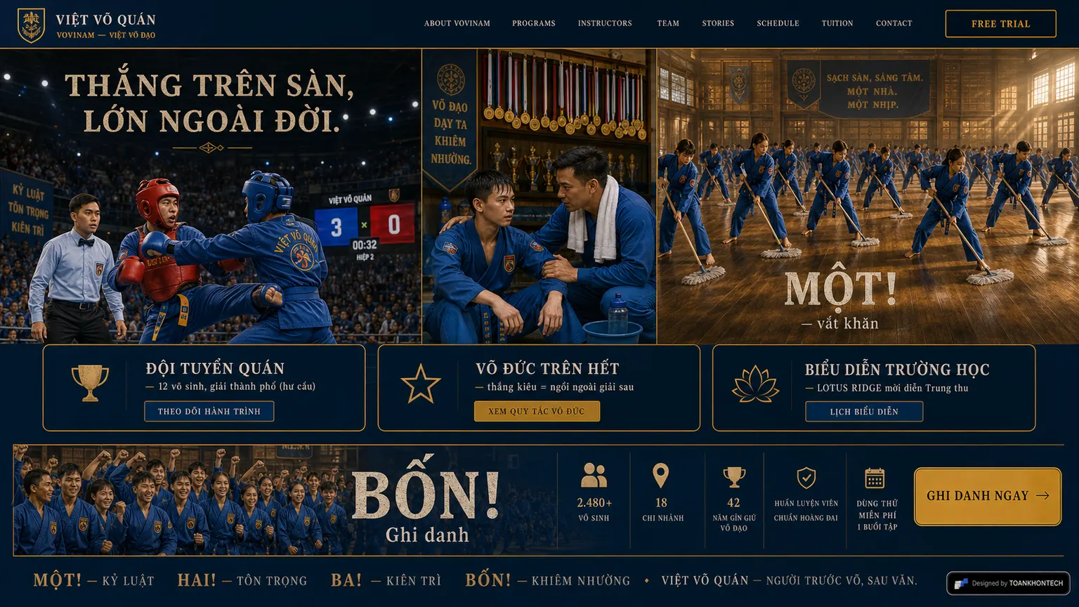 VIỆT VÕ QUÁN website concept artboard focused on competition