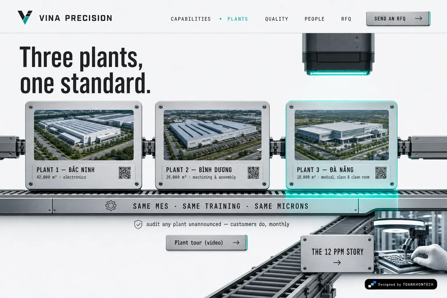 Vina Precision website concept artboard focused on plants