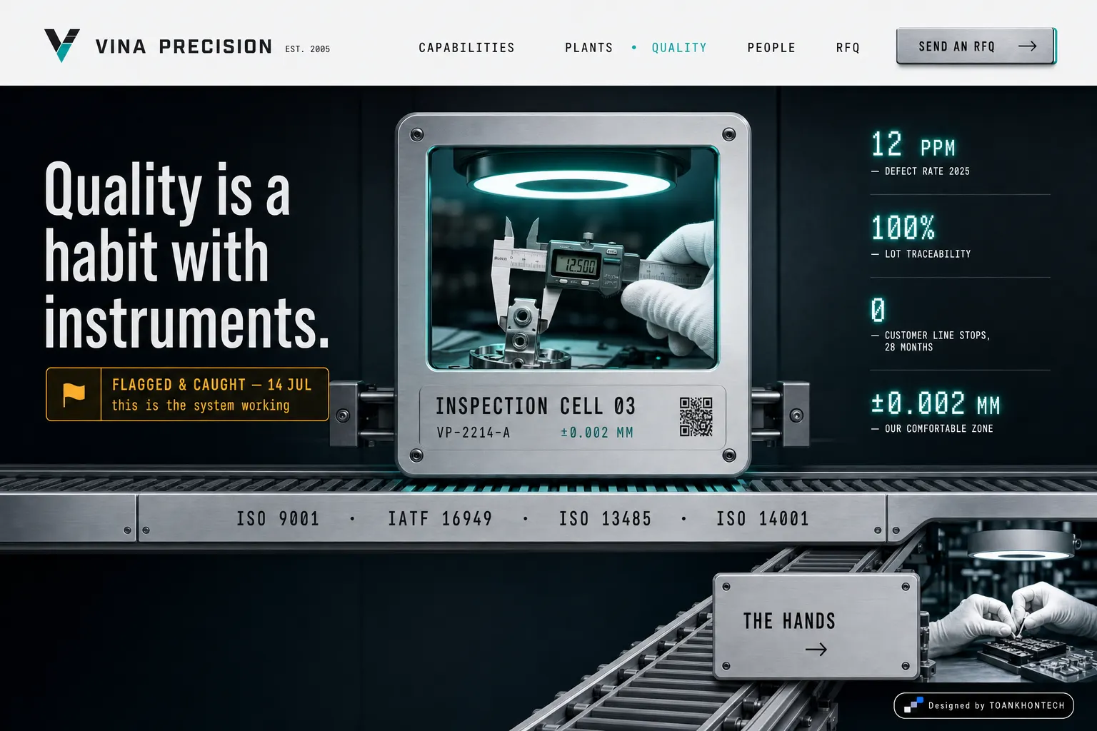 Vina Precision website concept artboard focused on quality