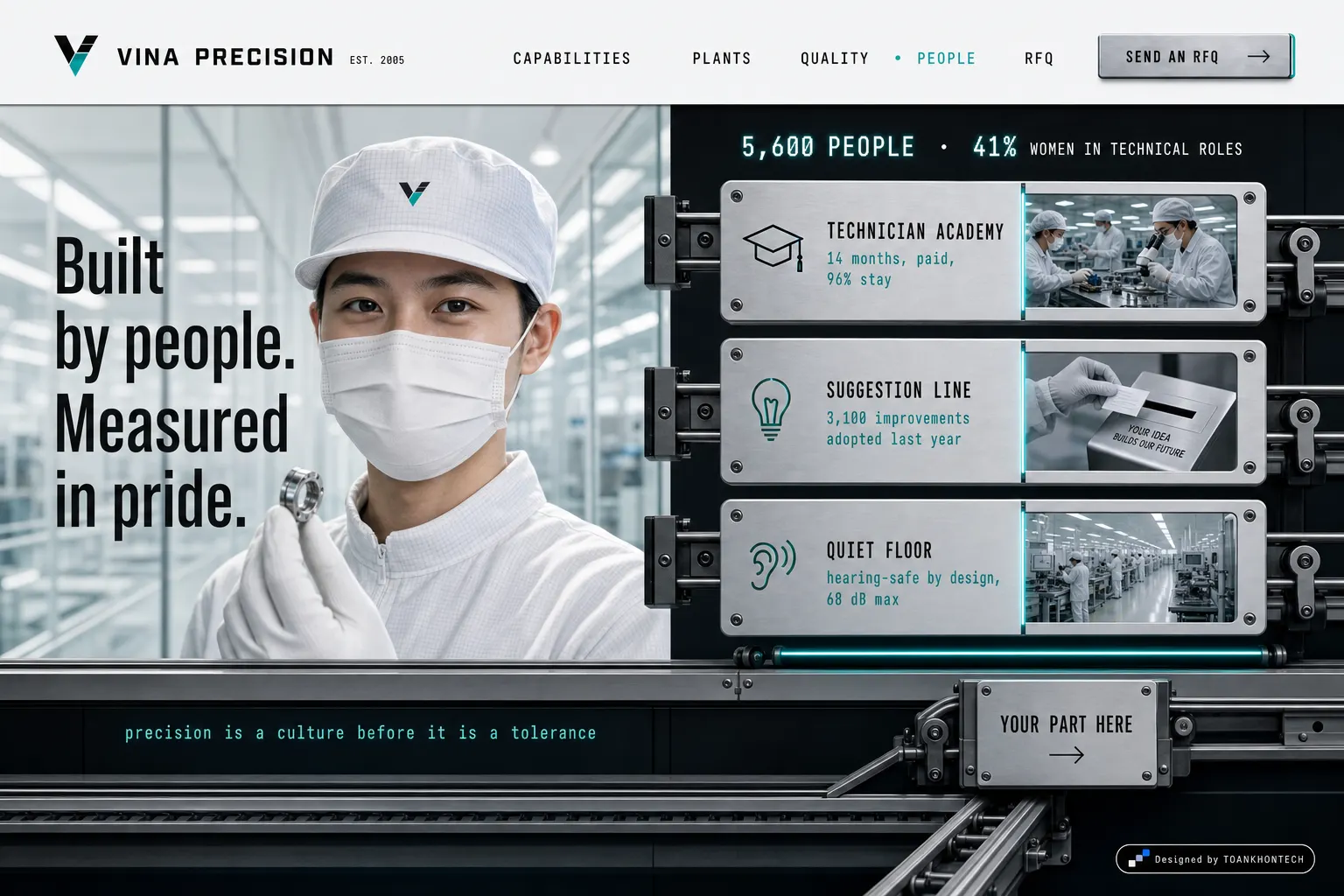 Vina Precision website concept artboard focused on people