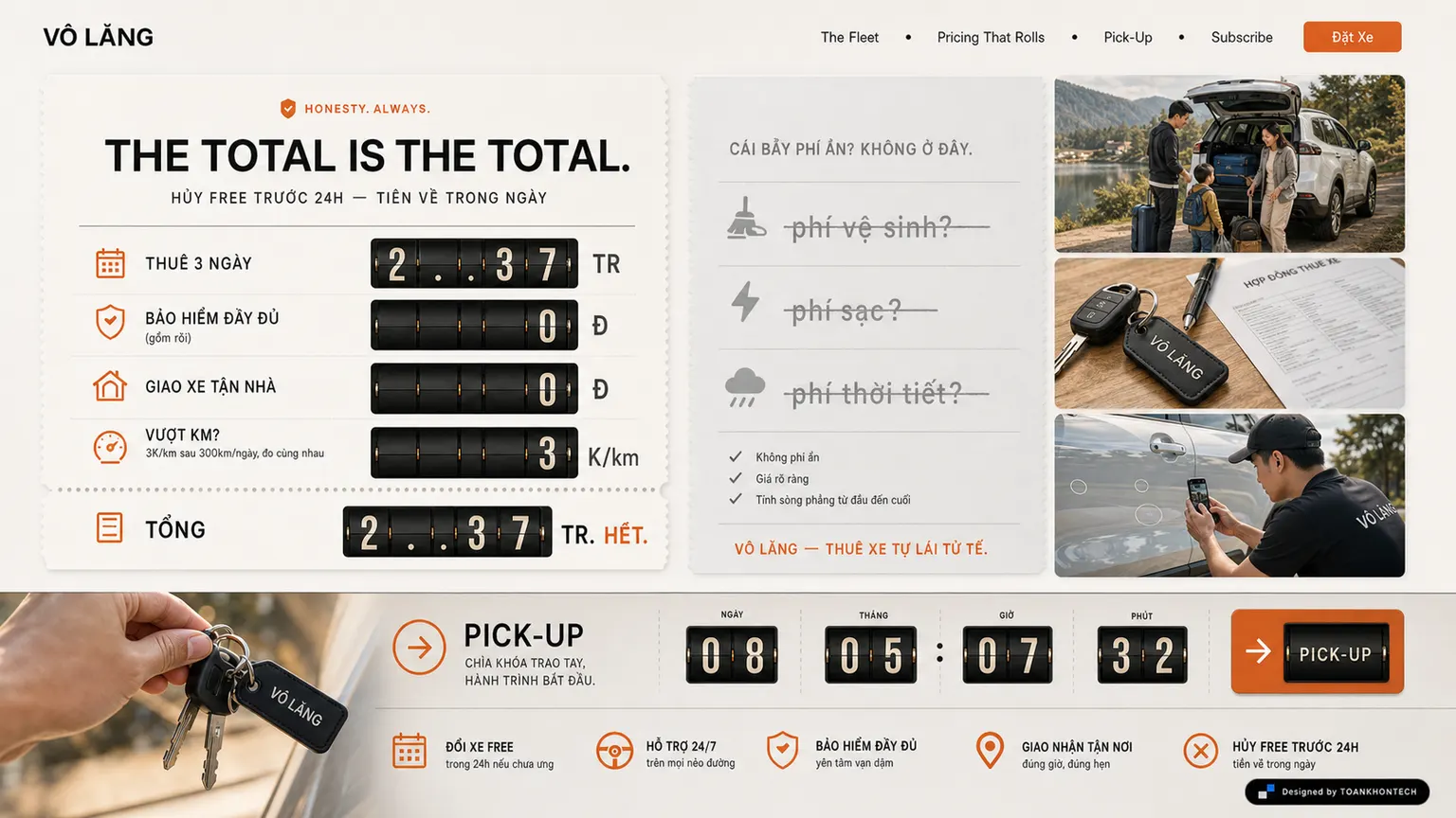 VÔ LĂNG website concept artboard focused on pricing