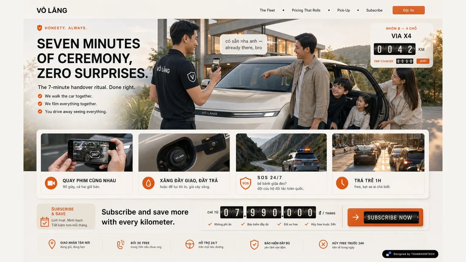 VÔ LĂNG website concept artboard focused on pickup