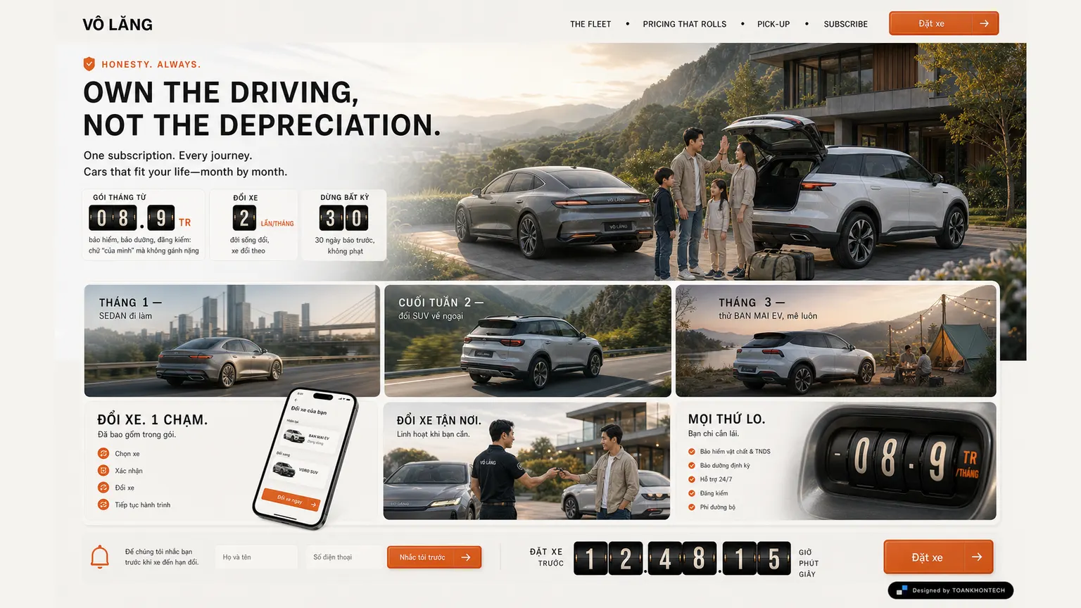 VÔ LĂNG website concept artboard focused on subscribe
