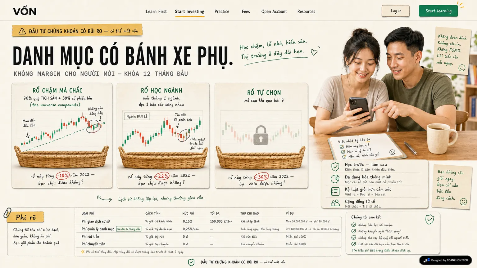 VỐN website concept artboard focused on portfolios