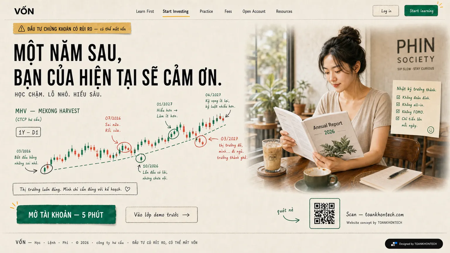 VỐN website concept artboard focused on closing invitation