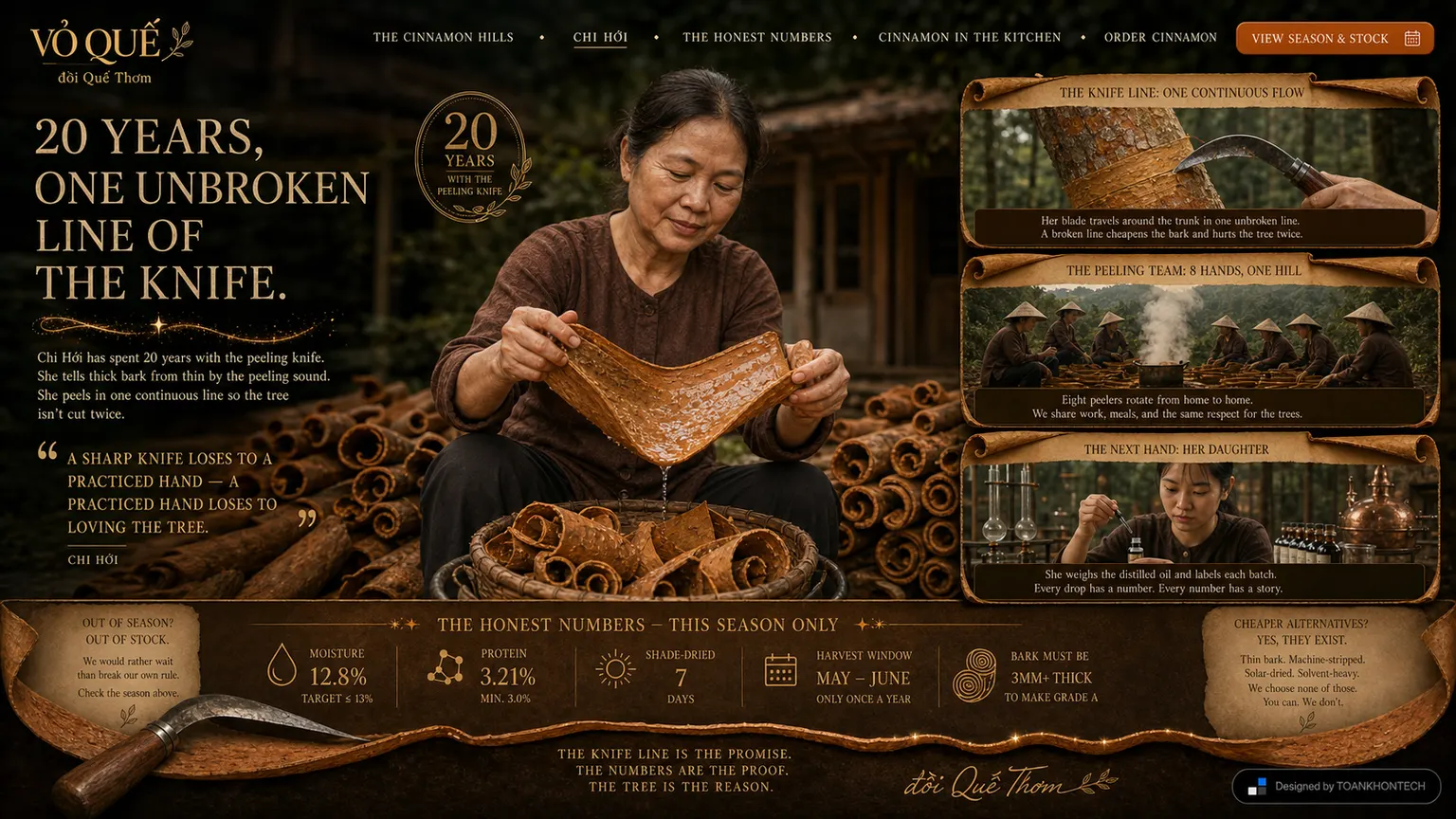 VỎ QUẾ website concept artboard focused on maker record