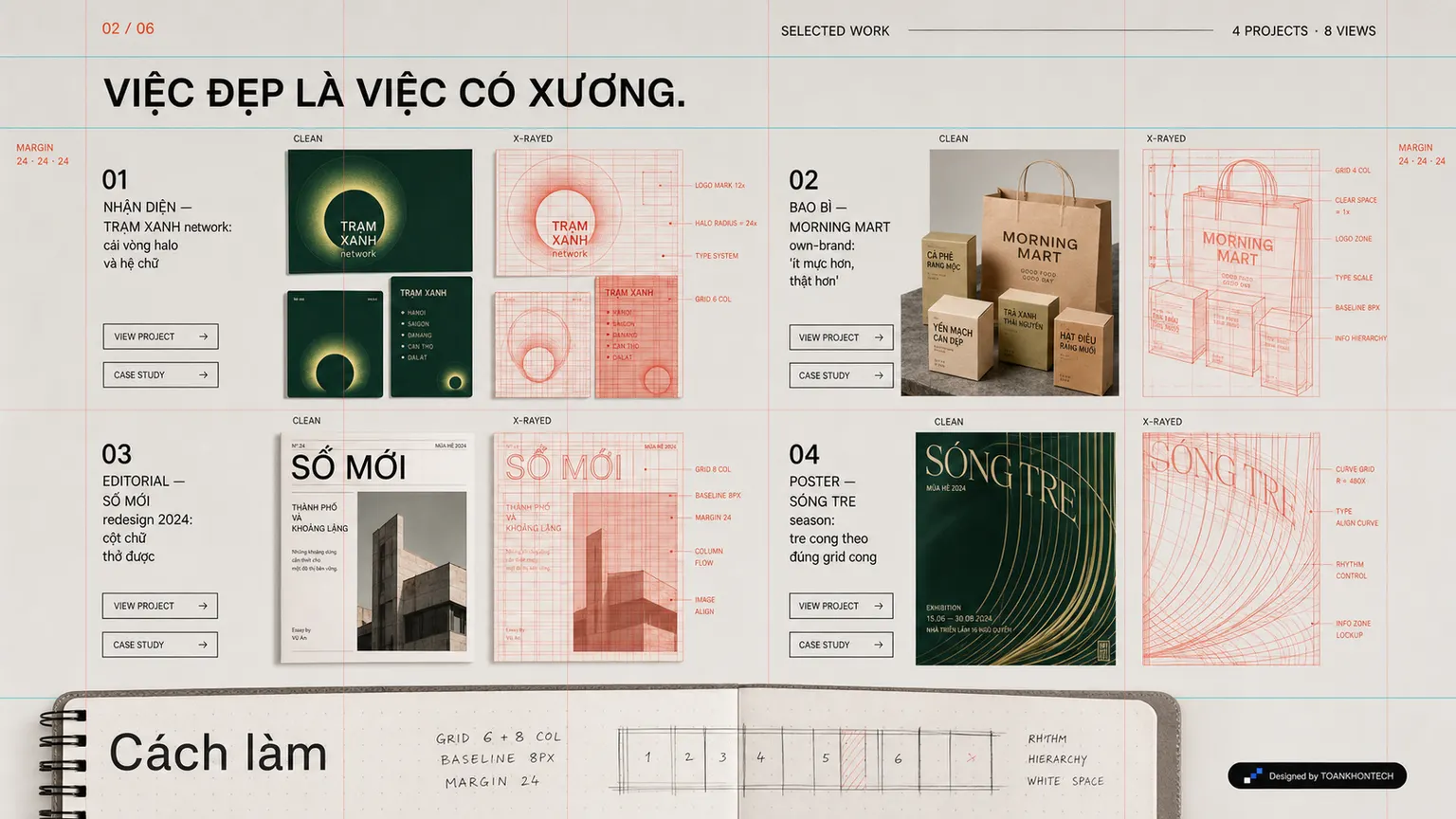 VŨ AN website concept artboard focused on selectedwork