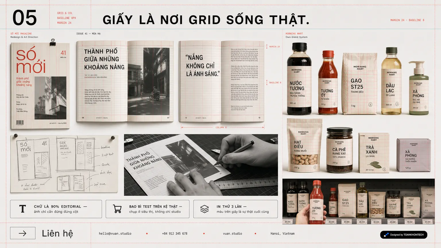 VŨ AN website concept artboard focused on editorial