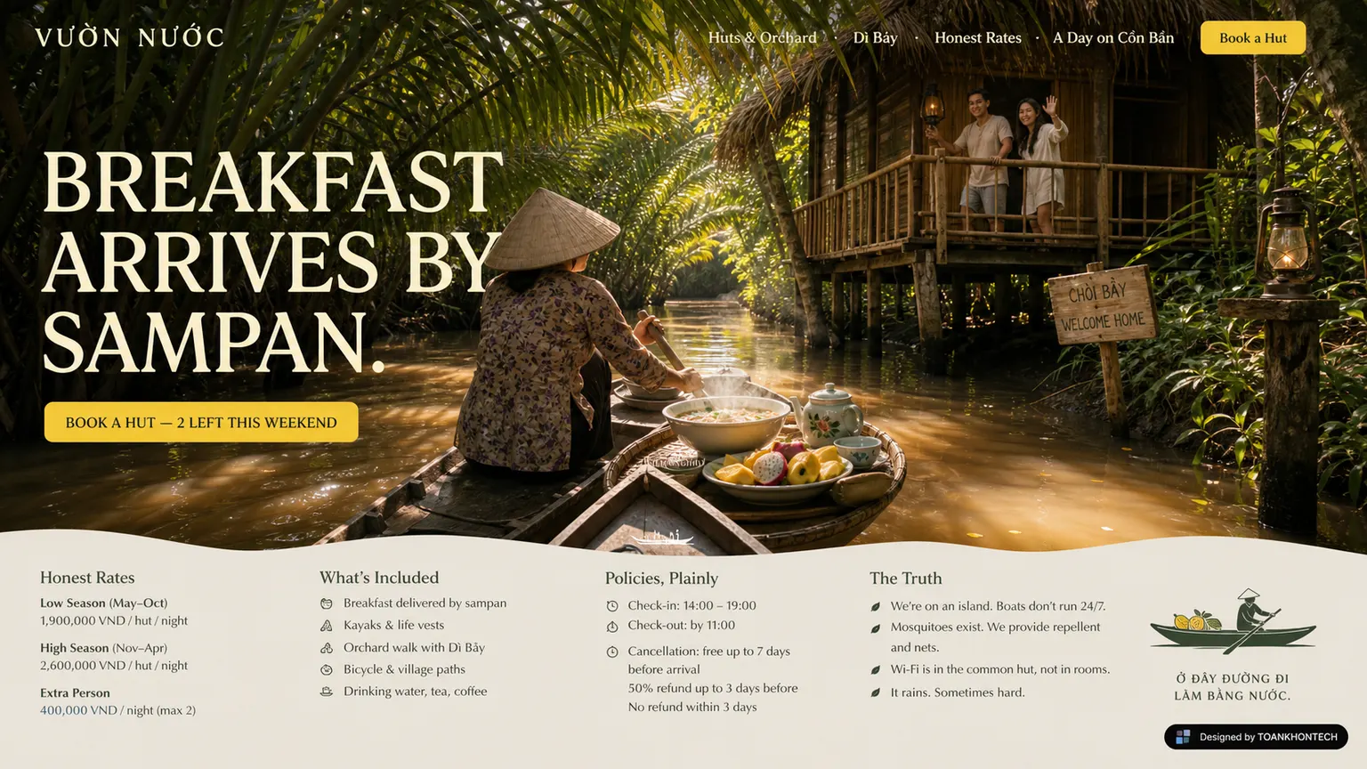 VƯỜN NƯỚC opening interface — an independent accommodation website