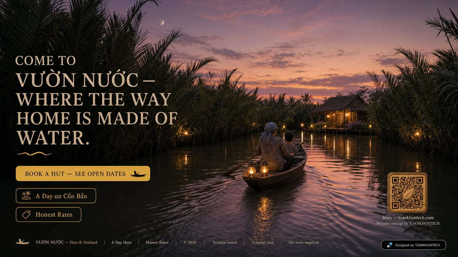 VƯỜN NƯỚC website concept artboard focused on closing invitation