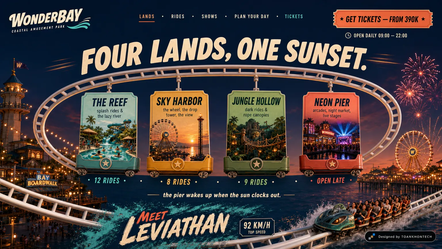 WonderBAY website concept artboard focused on lands