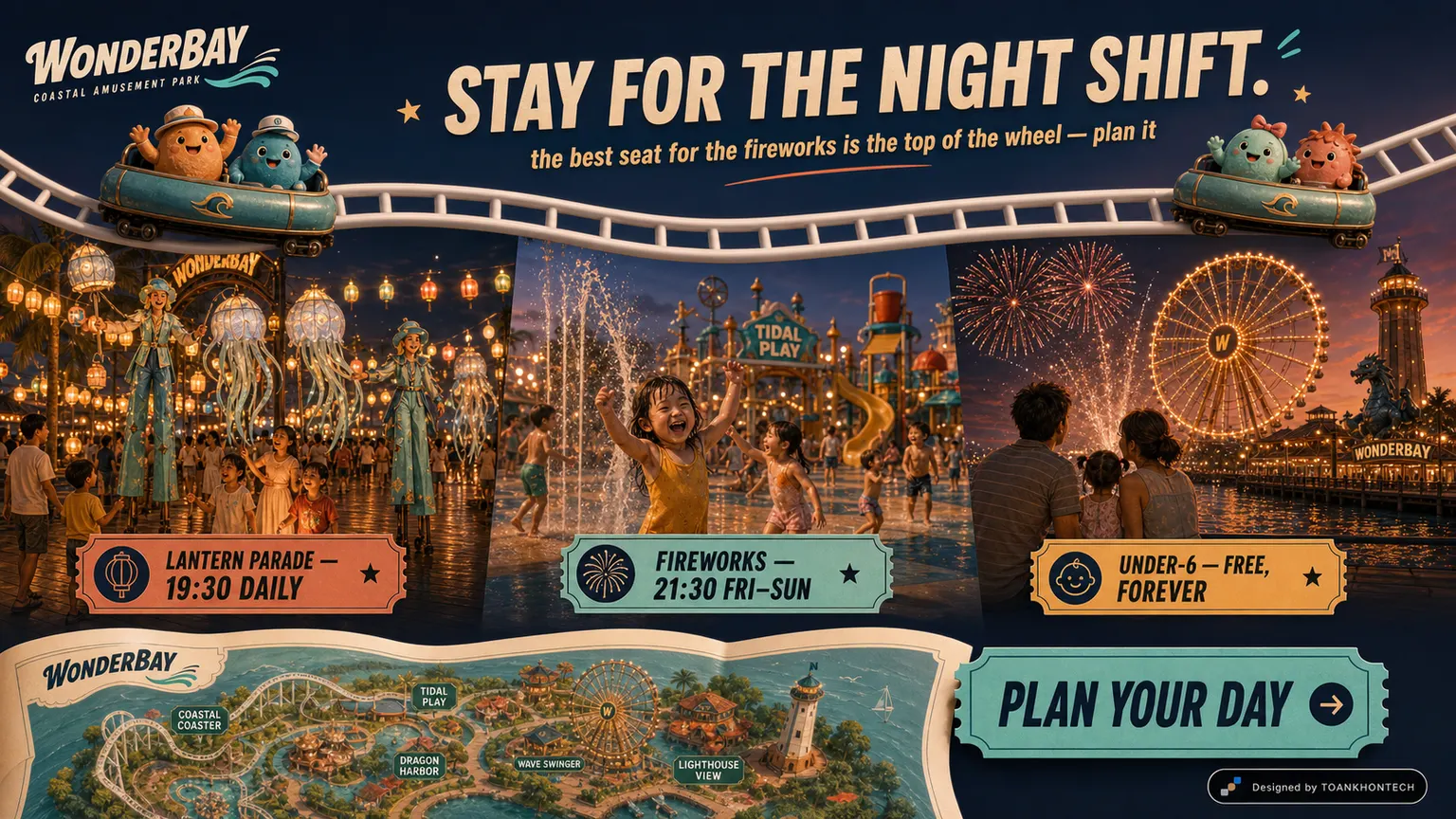 WonderBAY website concept artboard focused on shows