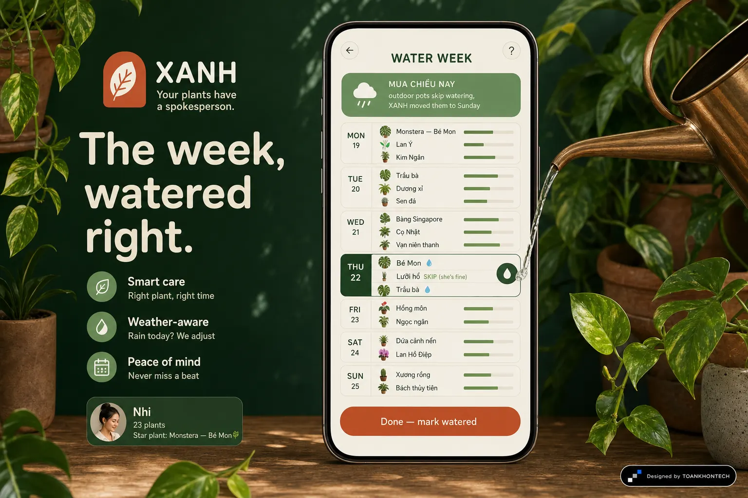 XANH website concept artboard focused on waterweek