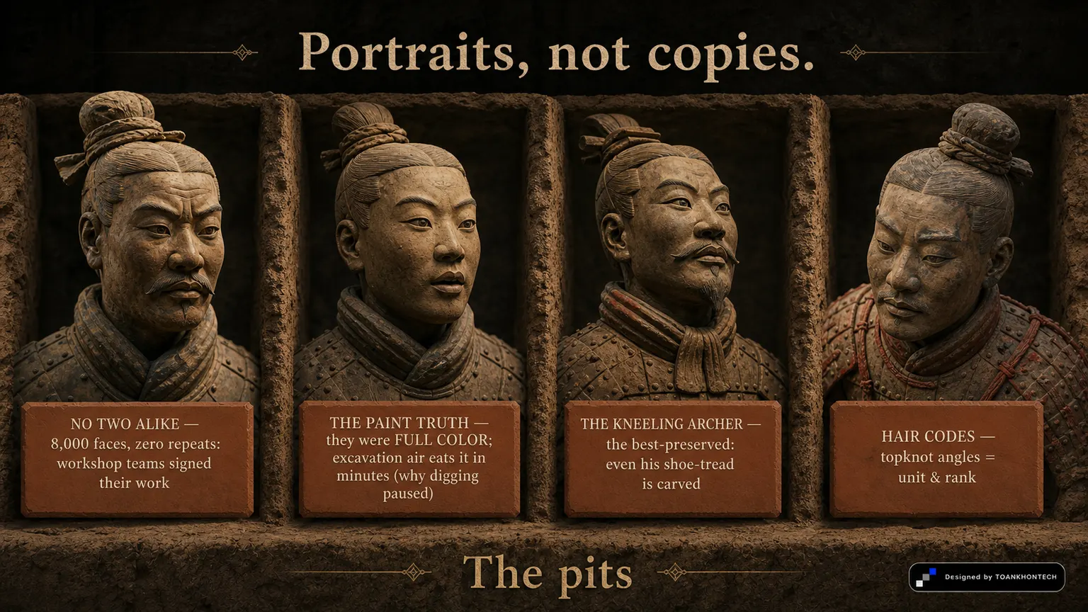 兵马俑 — XI'AN, THE RANKS website concept artboard focused on faces